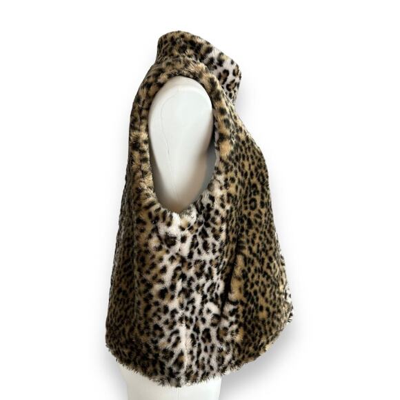 Cejon Accessories Inc Vest Faux Fur Leopard Print Mob Wife Full Front Zip Sz L - Picture 2 of 12